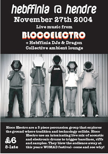 poster for our night in Hendre Hall on 27 November 2004